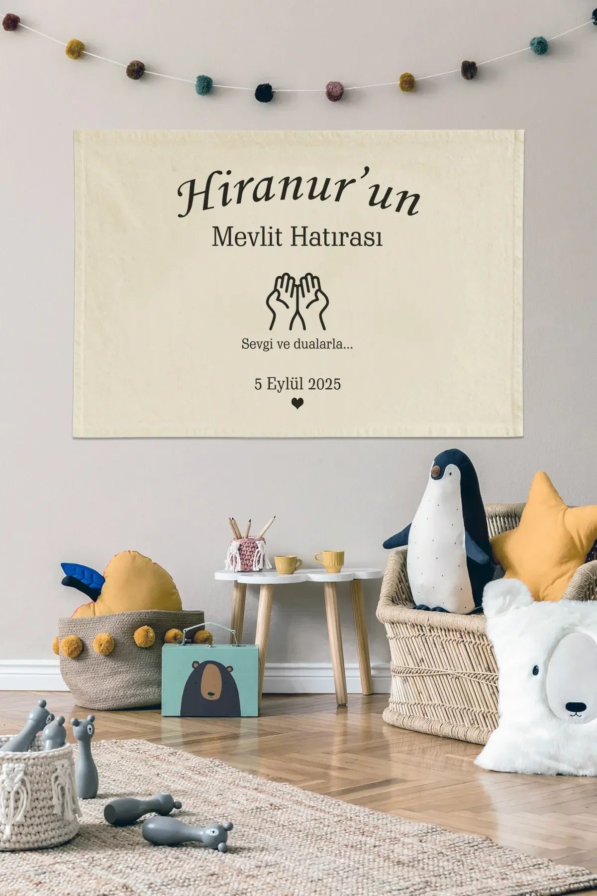 Kişiye Özel Mevlit Hatıra Flaması Pamuk Kanvas Kumaş - Klasik 104