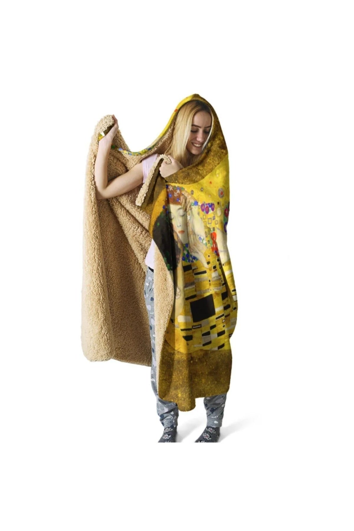 Gustav Klimt The Kiss Kapşonlu Battaniye