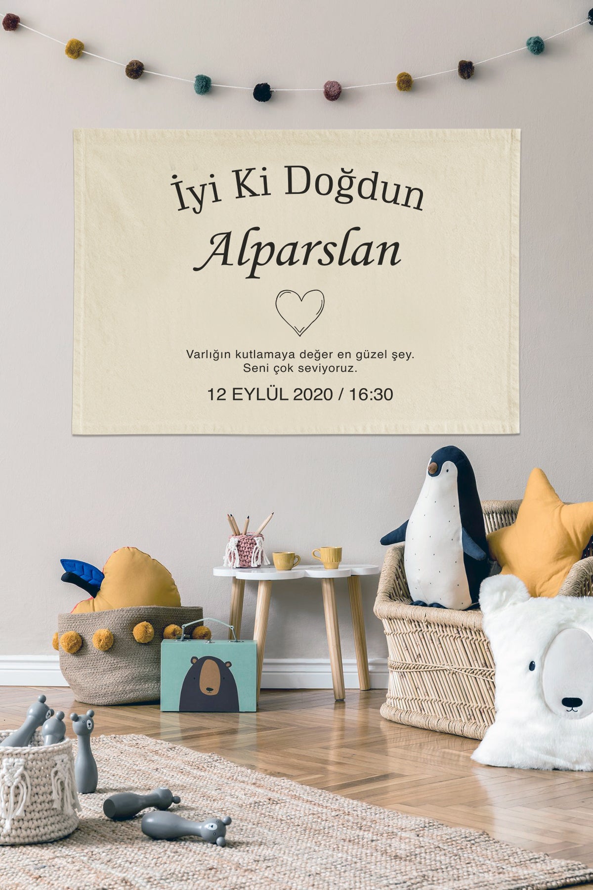 Kişiye Özel İsimli Doğum Günü Flaması | Arka Fon Duvar Örtüsü
